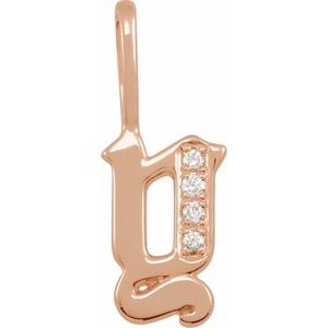 Ladies Natural Diamond Gothic Initial Y Charm/Pendant (I1, H+) — 14K Rose Gold