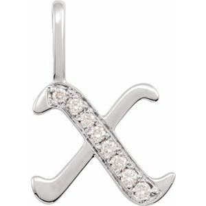 Ladies Natural Diamond Gothic Initial X Charm/Pendant (I1, H+) — 14K White Gold