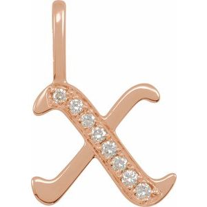 Ladies Natural Diamond Gothic Initial X Charm/Pendant (I1, H+) — 14K Rose Gold