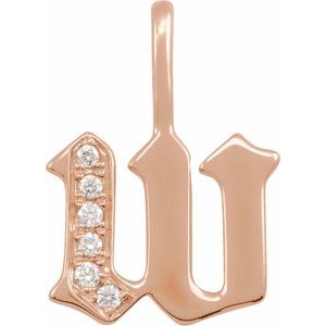 Ladies Natural Diamond Gothic Initial W Charm/Pendant (I1, H+) — 14K Rose Gold