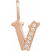 Ladies Natural Diamond Gothic Initial V Charm/Pendant (I1, H+) — 14K Rose Gold