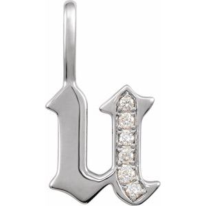 Ladies Natural Diamond Gothic Initial U Charm/Pendant (I1, H+) — 14K White Gold