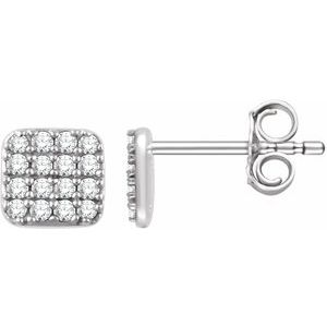 Ladies Natural Diamond Cluster Earrings — 14K White Gold