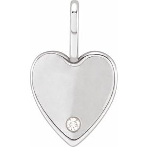 Ladies Natural Diamond Engravable Heart Charm/Pendant (I1, G-H) — Sterling Silver