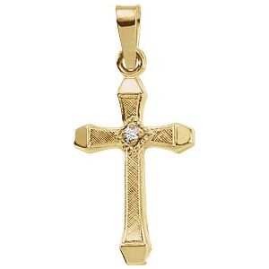 Ladies 17x11 mm Natural Diamond Hollow Cross Pendant (Si2, G-H) — 14K Yellow Gold