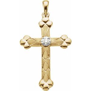 Ladies 14K Yellow/ Natural Diamond Cross Pendant — 14K Yellow/White Gold