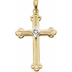 Ladies 14K Yellow/ Natural Diamond Cross Pendant — 14K White Gold