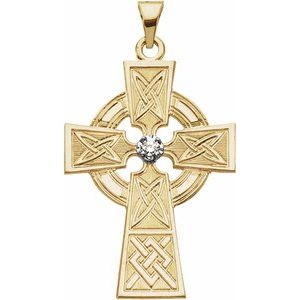 Ladies 14K Yellow/ Natural Diamond Cross Pendant — 14K Yellow/White Gold