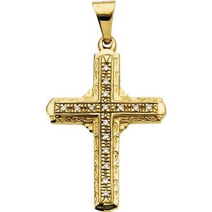Ladies Diamond Cross Pendant — 14K Yellow Gold