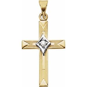 Ladies 14K Yellow/ Natural Diamond Cross Pendant — 14K Yellow/White Gold