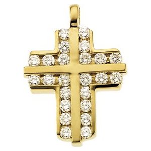 Ladies Natural Diamond Cross Pendant — 14K Yellow Gold