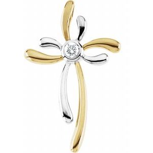 Ladies 14K Yellow/ Natural Diamond Cross Pendant (Si1, G-H) — 14K Yellow/White Gold