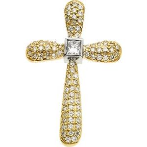 Ladies 14K Yellow/ Natural Diamond Cross Pendant (Si1, G-H) — 14K Yellow/White Gold