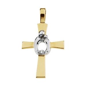 Ladies Rhodium-Plated Natural Diamond Mother Child® Cross Pendant (I1, G-H) — Rhodium-Plated 14K Yellow Gold