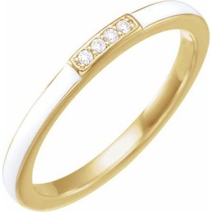 Ladies Natural Diamond White Enamel Stackable Ring (I1, H+) — 14K Yellow Gold