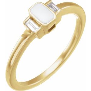 Ladies Natural Diamond White Enamel Ring (I1, H+) — 14K Yellow Gold