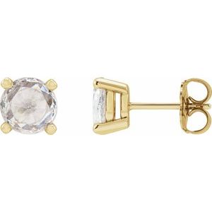 Ladies Rose-Cut Natural Diamond Stud Earrings — 14K Yellow Gold