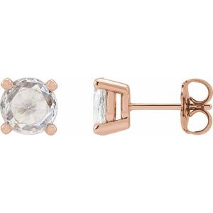 Ladies Rose-Cut Natural Diamond Stud Earrings — 14K Rose Gold