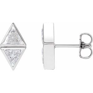 Ladies Natural Diamond Two-Stone Bezel-Set Earrings — 14K White Gold