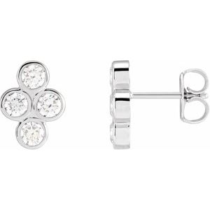 Ladies Natural Diamond Bezel-Set Cluster Earrings — Sterling Silver