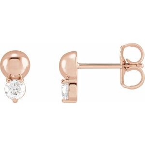 Ladies Natural Diamond Bead Earrings — 14K Rose Gold