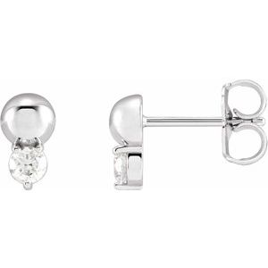Ladies Natural Diamond Bead Earrings — 14K White Gold