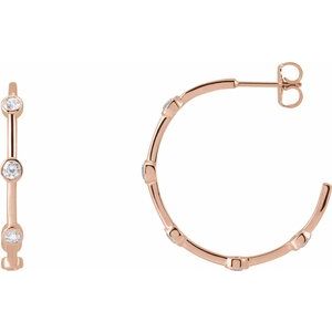 Ladies Natural Diamond Bezel-Set Hoop Earrings — 14K Rose Gold