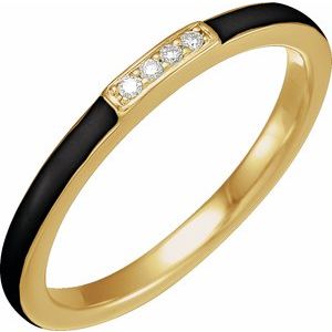 Ladies Natural Diamond Black Enamel Stackable Ring (I1, H+) — 14K Yellow Gold