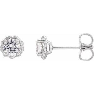 Ladies Natural Diamond Claw-Prong Rope Earrings — 14K White Gold