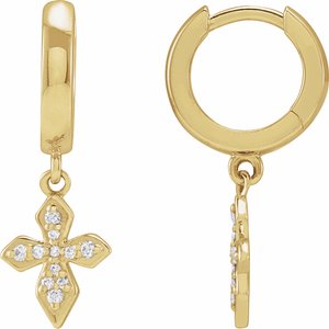 Ladies Natural Diamond Cross Hoop Earrings — 14K Yellow Gold