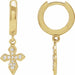 Ladies Natural Diamond Cross Hoop Earrings — 14K Yellow Gold