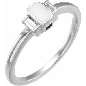 Ladies Natural Diamond White Enamel Ring (I1, H+) — 14K White Gold