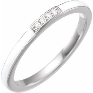 Ladies Natural Diamond White Enamel Stackable Ring (I1, H+) — 14K White Gold