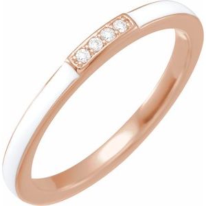 Ladies Natural Diamond White Enamel Stackable Ring (I1, H+) — 14K Rose Gold