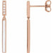 Ladies Natural Diamond White Enamel Bar Earrings — 14K Rose Gold
