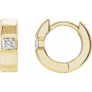 Ladies Natural Diamond 12 mm Hinged Huggie Hoop Earrings (I1, G-H) — 14K Yellow Gold