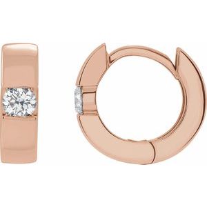 Ladies Natural Diamond 12 mm Hinged Huggie Hoop Earrings (I1, G-H) — 14K Rose Gold