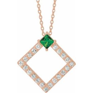 Ladies Natural Emerald Natural Diamond Necklace (I1, G-H) — 14K Rose Gold