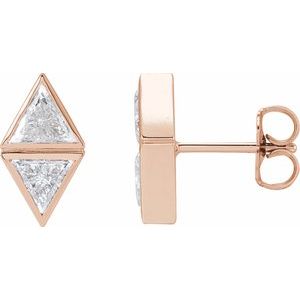 Ladies Natural Diamond Two-Stone Bezel-Set Earrings — 14K Rose Gold