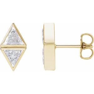 Ladies Natural Diamond Two-Stone Bezel-Set Earrings — 14K Yellow Gold