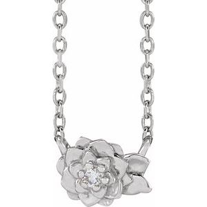 Ladies Natural Diamond Flower Necklace (I1, G-H) — 14K White Gold