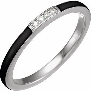 Ladies Natural Diamond Black Enamel Stackable Ring (I1, H+) — 14K White Gold