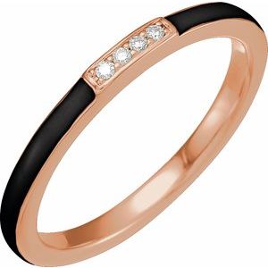 Ladies Natural Diamond Black Enamel Stackable Ring (I1, H+) — 14K Rose Gold