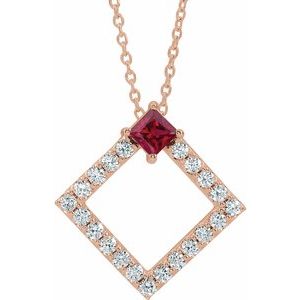Ladies Natural Ruby Natural Diamond Necklace (I1, G-H) — 14K Rose Gold