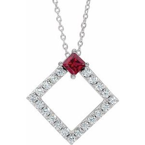 Ladies Natural Ruby Natural Diamond Necklace (I1, G-H) — Sterling Silver