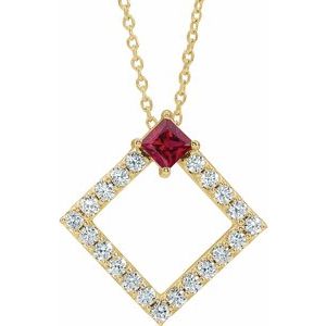Ladies Natural Ruby Natural Diamond Necklace (I1, G-H) — 14K Yellow Gold