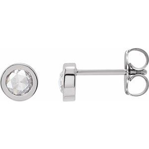Ladies Rose-Cut Natural Diamond Bezel-Set Earrings (Vs/Si1, Ghi) — 14K White Gold
