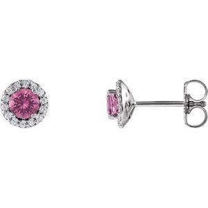 Ladies 4 mm Natural Pink Sapphire Natural Diamond Earrings — Platinum