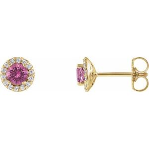 Ladies 4 mm Natural Pink Sapphire Natural Diamond Earrings — 14K Yellow Gold