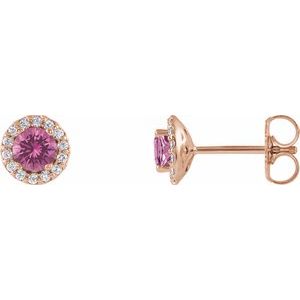 Ladies 4 mm Natural Pink Sapphire Natural Diamond Earrings — 14K Rose Gold